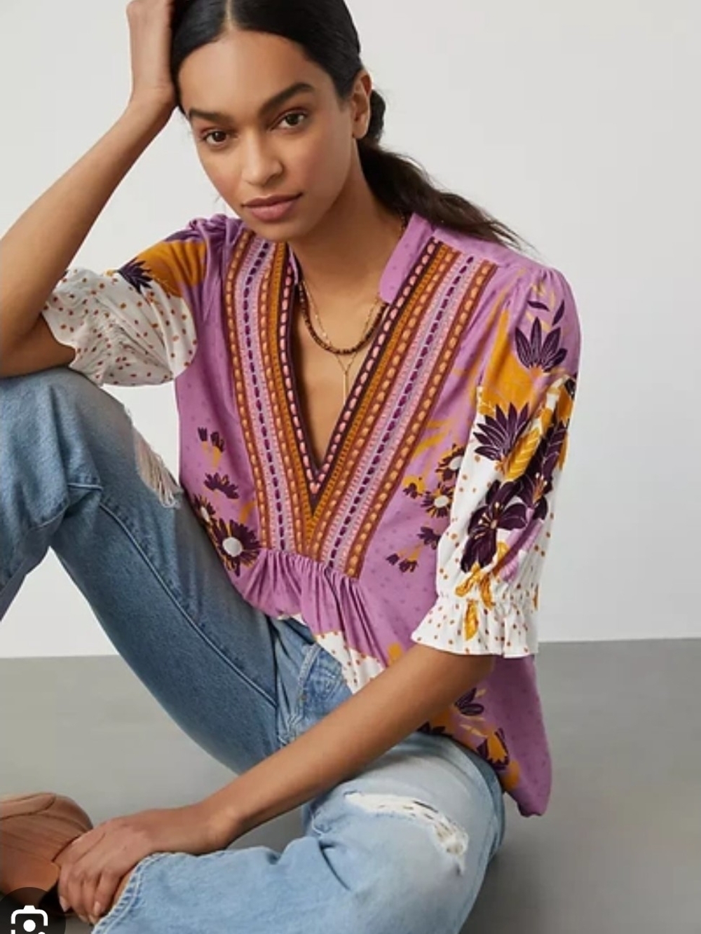 Anthropologie Blank London Stephanie Top Embroidered Floral Boho Chic Size Small